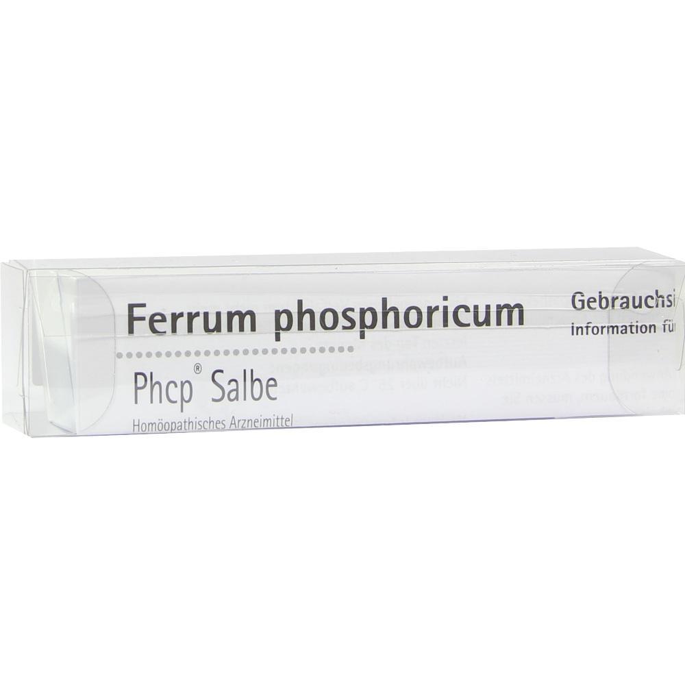 Weiße Verpackung einer homöopathischen Salbe mit der Aufschrift "Ferrum phosphoricum".